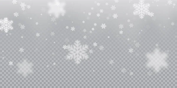 Caduta fiocco di neve sfondo modello di bianco freddo nevicata sovrapposizione texture isolata su sfondo trasparente. Inverno Natale fiocco di neve elementi di ghiaccio modello per Natale di Capodanno vacanza design — Vettoriale Stock