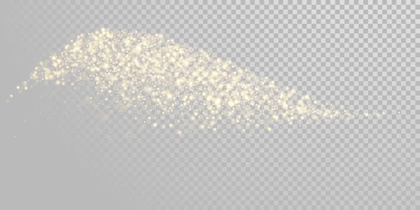 Kerst vakantie gouden glitter lichtgolf witte achtergrond sjabloon van sprankelende gouddeeltjes en confetti glanzend effect. Vector glinsterende shimmer schittering trail voor Nieuwjaar of Kerstmis ontwerp — Stockvector