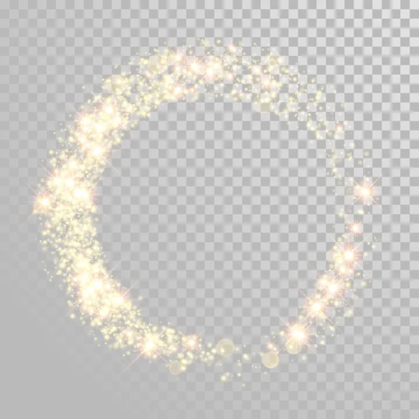 Natal feriado dourado brilho círculo onda trilha fundo modelo de partículas de ouro cintilante traço e efeito de luz brilhante. Brilho brilhante do vetor sparkler para o projeto do ano novo ou do Natal —  Vetores de Stock