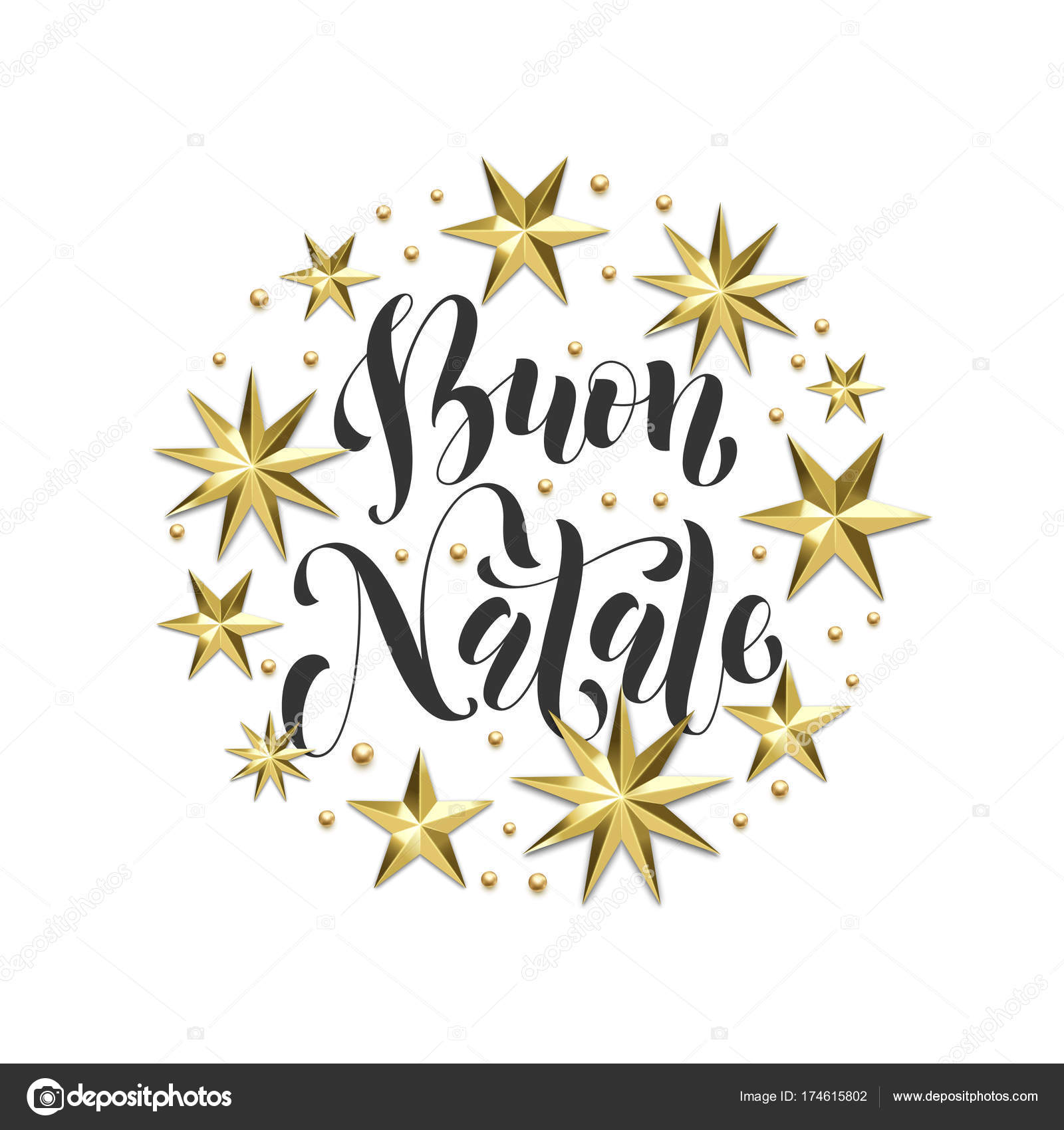 Buon natale italian merry christmas golden decoration, kalligraphie