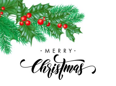 Neşeli Noel tatil el teklif hat tebrik kartı arka plan şablonu çekilmiş. Yeni yıl Beyaz premium tasarım vektör Noel ağacı veya holly çelenk dekorasyon