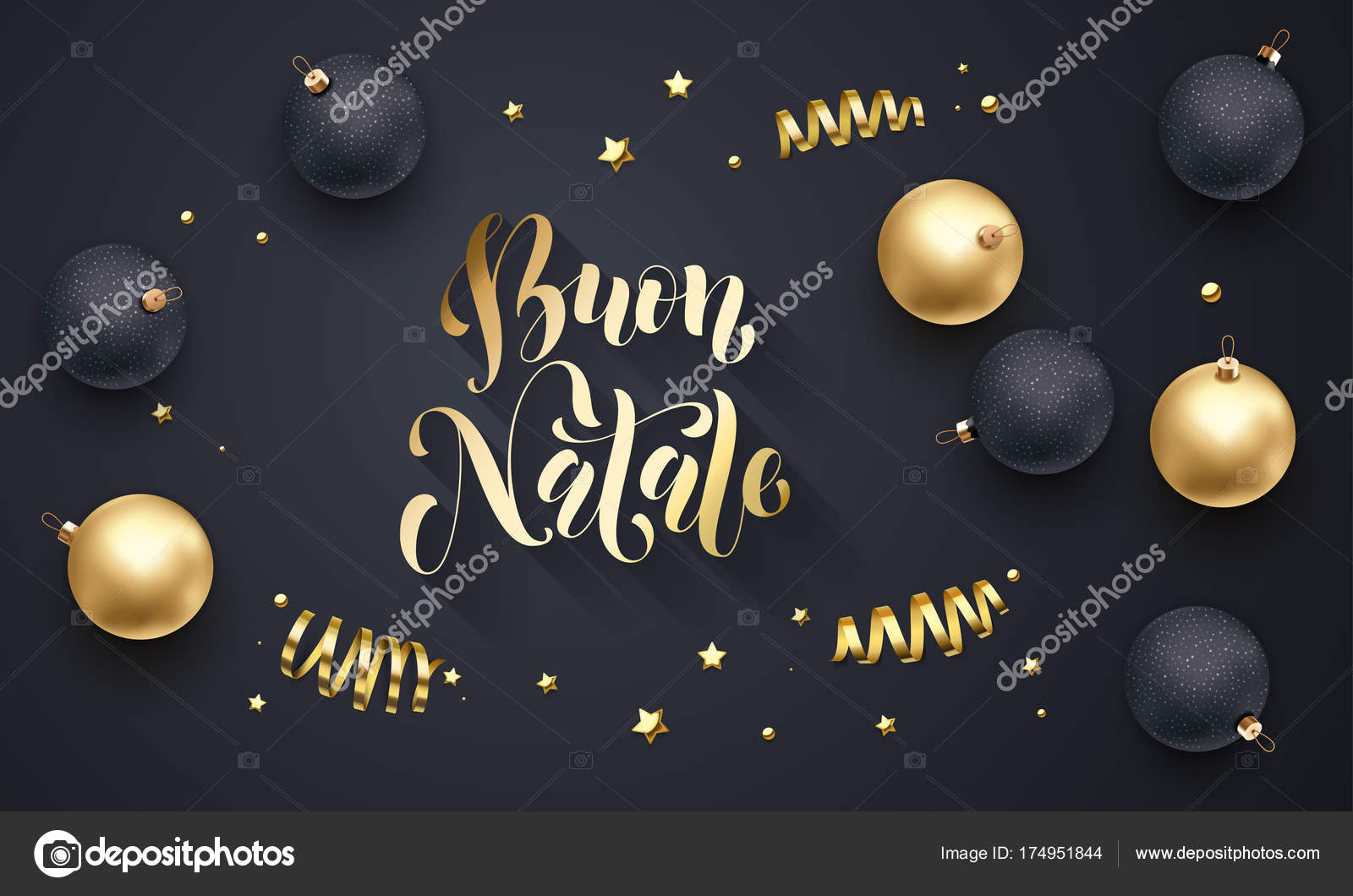 Buon Natale Italien Joyeux Noel Decoration Doree Calligraphie Doree Dessinee A La Main Police Pour Carte