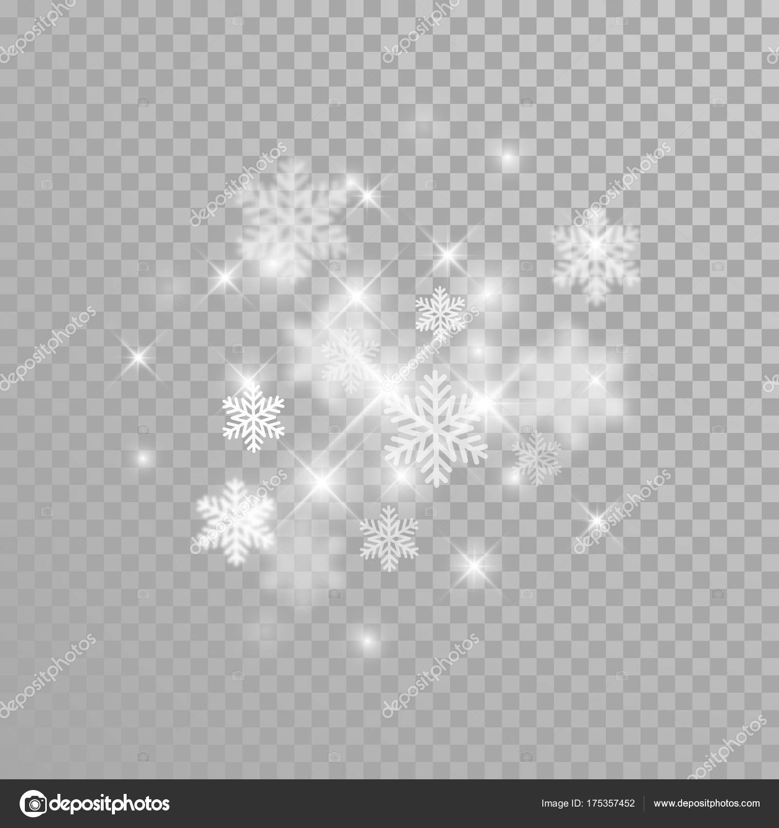 Christmas snowflakes glitter with sparkling light effect on white