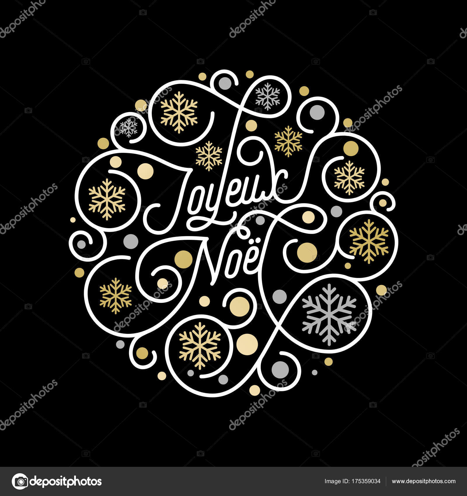 Joyeux Noel Francuski Wesołych świąt Kaligrafia Napis I Wzór Złoty