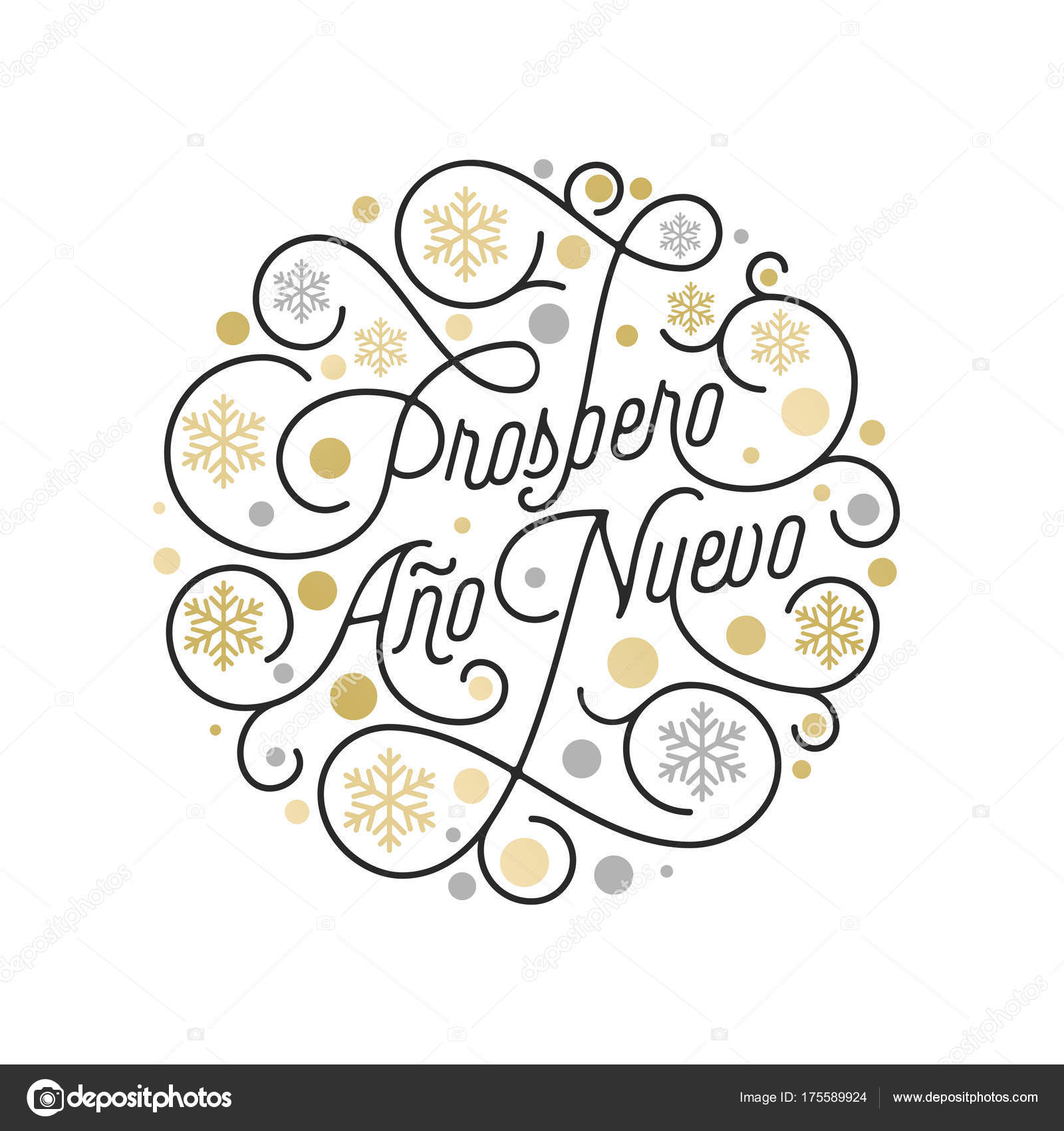 Próspero Ano Nuevo Español Feliz Año Nuevo Navidad caligrafía letras y  patrón de copo de nieve, image size:1600x1700
