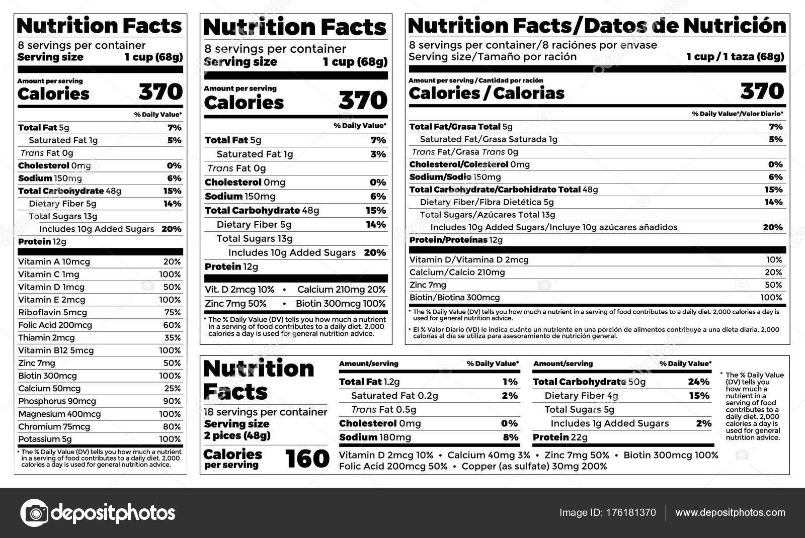 Nutrition Facts Label design template for food content. Vector Inside Dietary Supplement Label Template