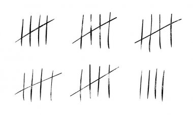 Taksitli işaretleri sayısı veya hapishane duvarı satırları sayaç yapışır. Vektör karma işareti simgeleri hapis ya da ıssız bir ada kayıp gün eğik çizgi satırları sayma sayıları taksitli