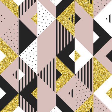 Modern modern tasarım şablonu için altın glitter kare ve üçgen öğelerin soyut geometrik arka plan. Vektör geometri desen altın doku zemin posteri veya başlığı için grafik arka plan