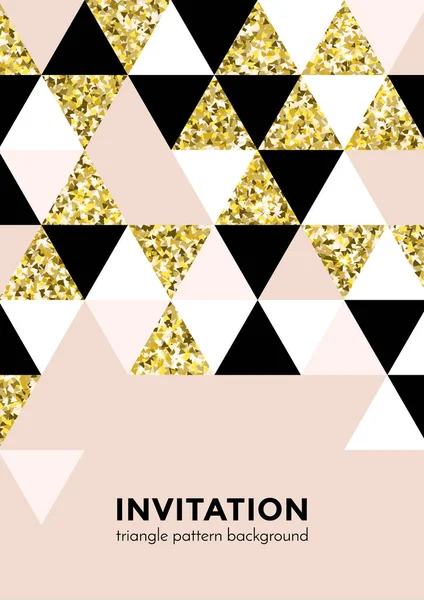 Goldenes Dreieck-Muster Hintergrund für Einladungskarte oder holida Festival Party Poster Design-Vorlage des Dreiecks moderne trendige goldene Elemente. Vektor-Geometrie Hintergrund der Gold-Glanz-Textur — Stockvektor