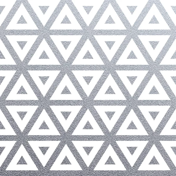 Absztrakt geometriai ezüst varrat nélküli mintát csillogó textúra a háromszögek fehér háttér. Vektor ezüst csillogó dísz zökkenőmentes csempe vagy modern hátteret szövet swatch tervezősablon — Stock Vector