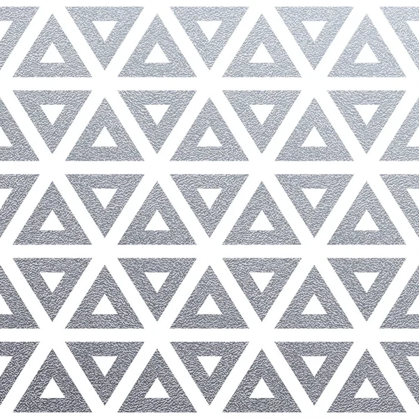 Geometriai ezüst varrat nélküli mintát csillogó textúra absztrakt háromszögek fehér háttér. Vektor ezüst csillogó dísz zökkenőmentes csempe vagy modern hátteret szövet swatch tervezősablon — Stock Vector
