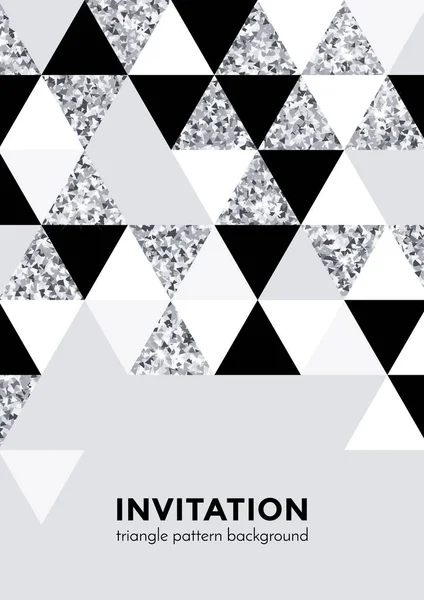 抽象的な幾何学的なシルバー模様三角形モダンなおしゃれな銀の要素の招待カード デザイン テンプレートの背景。灰色のキラキラ テクスチャのベクトル ジオメトリの背景 — ストックベクタ