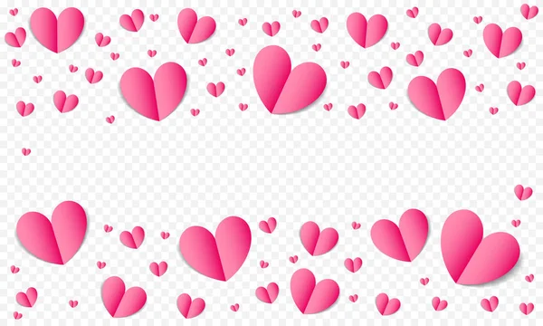 Cuori modello di sfondo per San Valentino, Salvare il biglietto di auguri di nozze Data o modello di design invito. Carta vettoriale San Valentino amore rosa cuori rossi isolati su sfondo trasparente — Vettoriale Stock