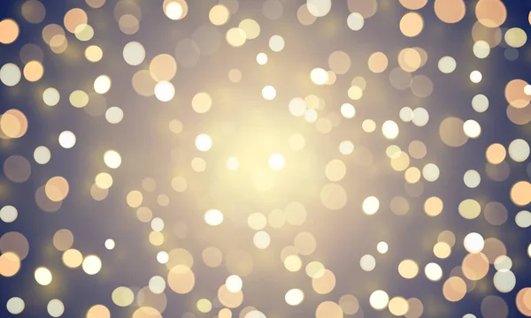 Luz abstrato bokeh brilho ou brilho dourado efeito fundo. Vetor luzes de confete brilhantes para o Natal ou modelo de design de fundo de aniversário. Brilho mágico brilhante com luz desfocada da chama da lente — Vetor de Stock
