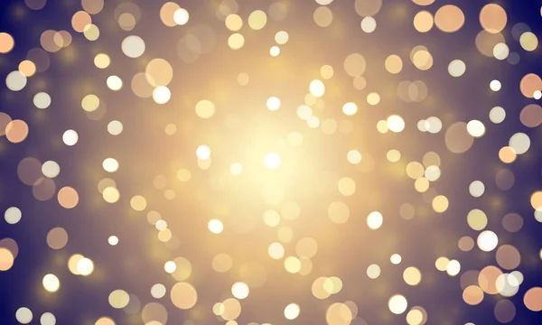 キラキラと抽象的な光の紙吹雪は光る金色の背景に及ぼす影響です。多重輝きをベクトルまたは黄金と白い輝く輝きクリスマスまたは誕生日の休日背景テンプレートのボケ味 — ストックベクタ