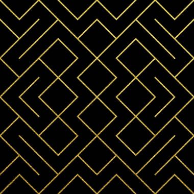 Soyut altın glitter mesh dokusu ile altın geometrik desen arka plan. Vektör sorunsuz süslü geometri desen rhombus ve metal satır düğüm lüks altın süslü siyah zemin tasarımı için