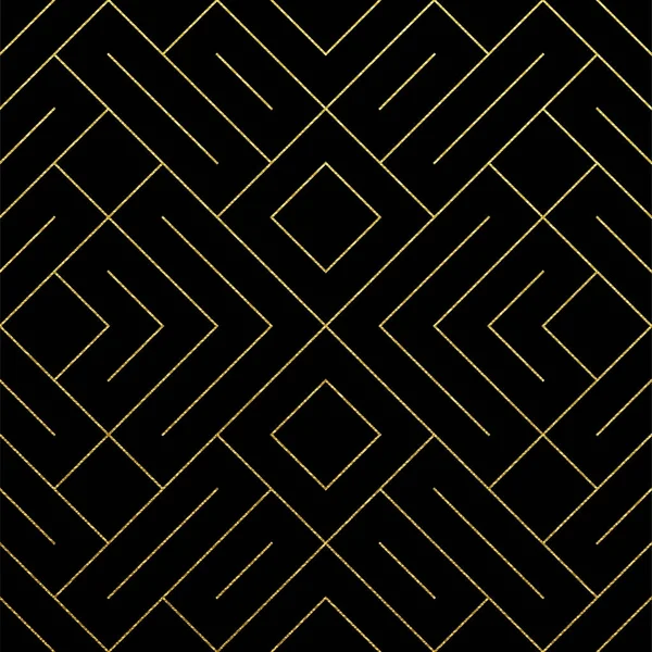 Golden abstract geometric seamless pattern tile background with gold glittering mesh texture. Vector pattern of rhombus and metal line nodes for luxury golden geometry backdrop black design template