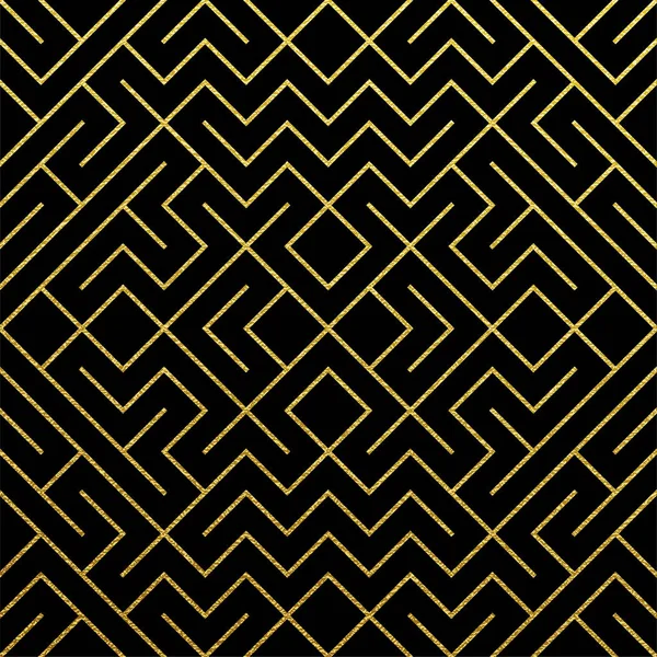 Arrière-plan géométrique abstrait doré avec texture en maille dorée pailletée. Modèle vectoriel de géométrie ornée sans couture de losanges et de lignes métalliques pour le modèle de conception de toile de fond noire ornée d'or de luxe — Image vectorielle