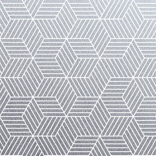 Geometrische silberne 3D-Würfel mit nahtlosem Muster und glitzernder Textur aus abstraktem Liniennetz auf weißem Hintergrund. Vektor Silber glitzerndes Ornament für gewebte Textilien oder modernes Swatch-Design — Stockvektor
