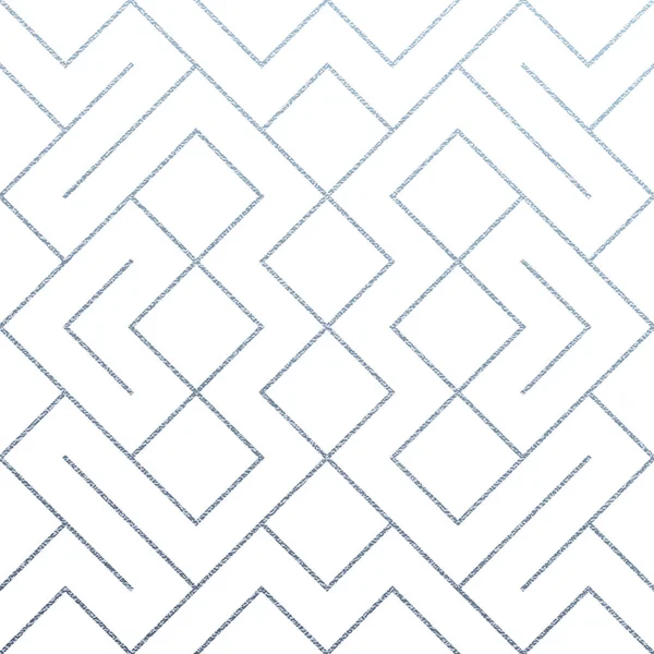 Silber abstrakte geometrische nahtlose Muster Fliese Hintergrund mit glitzernden Mesh-Textur. Vektormuster von Rauten- und Metalllinienknoten für luxuriöse silberne Geometrie-Kulisse weiße Design-Vorlage — Stockvektor