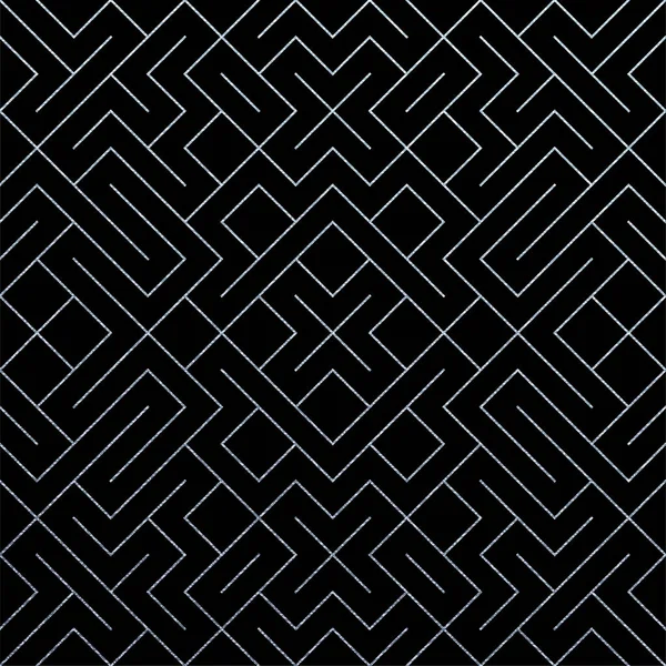 キラキラ メッシュ テクスチャと銀の抽象的な幾何学的なパターンの背景。高級シルバー華やかな黒背景デザイン テンプレートの菱形と金属線のシームレスな華やかな幾何学パターンをベクトル — ストックベクタ