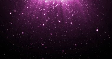 Abstract purple glitter particles background with shining stars falling down and light flare or glare overlay effect above for luxury premium product design template backdrop. Magic light radiance clipart