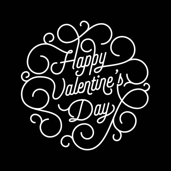 Valentine Day greeting card swash calligraphy text for greeting card design template. Vector Happy Valentines Day black ornate lettering on black background for 14 February Valentine holiday — Stock Vector