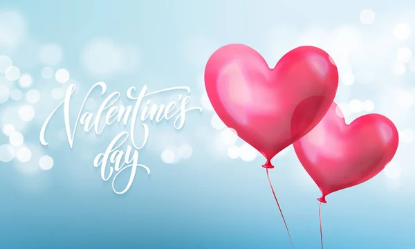 Щасливий день Святого Валентина написання тексту і валентинки червоного кришталевого серця для вітальних листівок фону. Вектор День Святого Валентина шаблон дизайну вітальної листівки синього світла — стоковий вектор