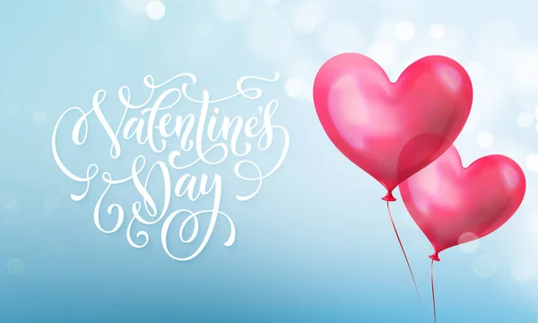 幸せなバレンタインデーのグリーティング カードの背景のテキストとバレンタインの赤いクリスタル ハートをレタリングします。光輝くピンクのベクトル バレンタインデーのグリーティング カードのデザイン テンプレート — ストックベクタ