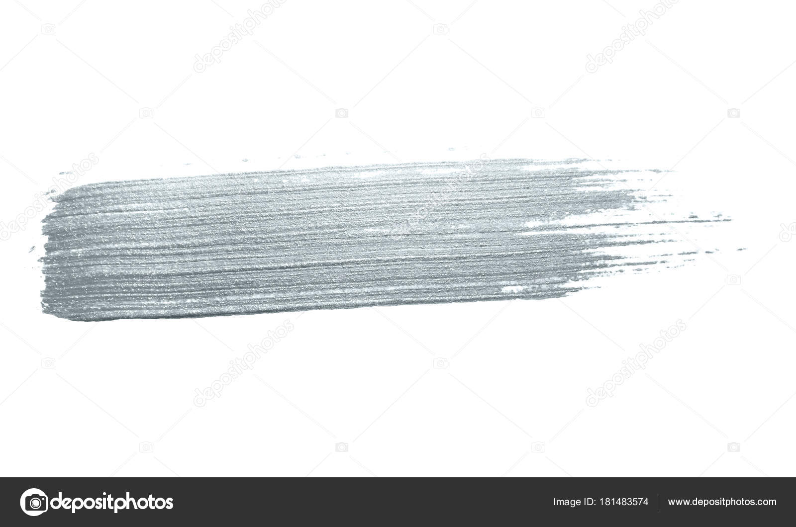 Silver glitter paint brush stroke or abstract dab smear with smudge texture  on white background for luxury greeting card design template. Isolated  glittering sparkling silver paint ink splash stain Stock Photo by ©