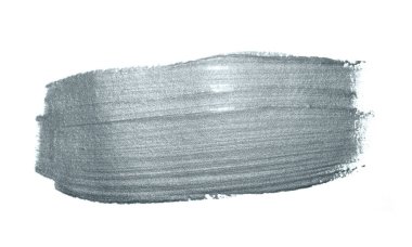 Gümüş glitter boya fırça darbesi veya soyut dab lüks tebrik kartı tasarım şablonu için beyaz arka plan üzerinde leke Tekstürlü yayma. Parlak gümüş boya mürekkep sıçrama leke ışıltılı izole