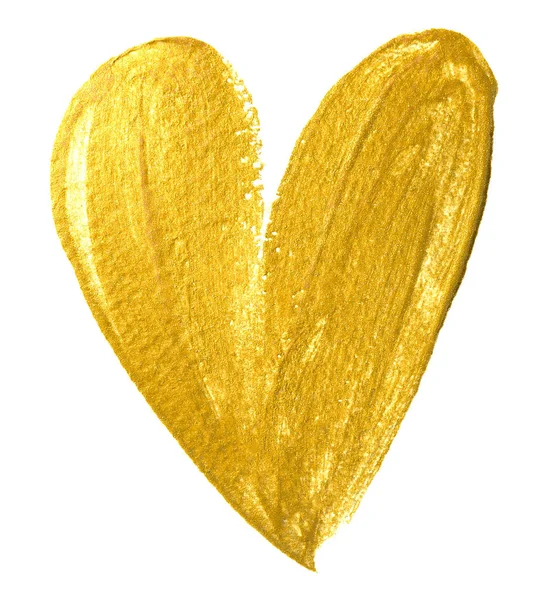 Pennello Cuore San Valentino Oro Sfondo Bianco Pittura Acquerello Dorato — Foto Stock