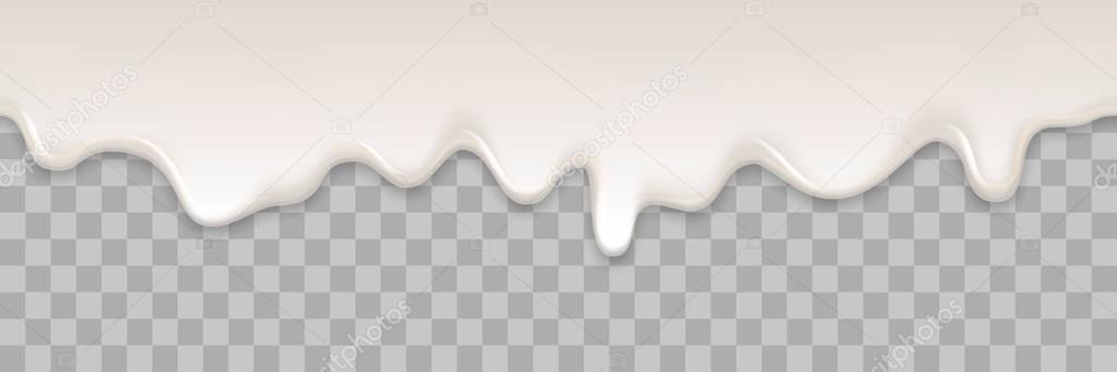 Yogurt creamy liquid or yoghurt cream melt splash flowing background. Vector white milk splash or ice cream flow soft texture on transparent background for sweet dessert design