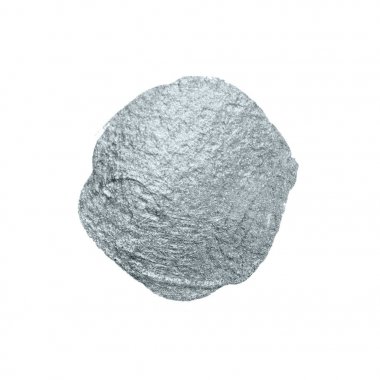 Gümüş glitter boya fırça daire leke veya soyut dab leke doku beyaz zemin üzerine sürün. Parlak gümüş boya mürekkep sıçrama leke lüks tebrik kartı tasarım şablonu için ışıltılı izole