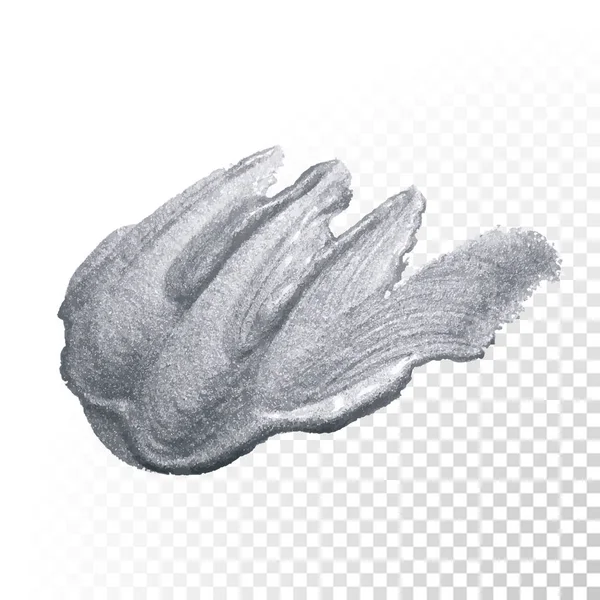 Coup de pinceau argenté ou frottis abstrait avec texture argentée pailletée sur fond transparent. Vecteur Isolé étincelant peinture à l'huile ou à l'encre tache éclaboussure pour le design de luxe — Image vectorielle
