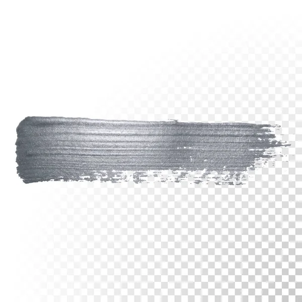 Блеск серебра мазок кистью или абстрактный мазок мазка с текстурой пятна на прозрачном фоне. Векторная изолированная блестящая и блестящая серебристая краска пятна краски брызги для роскошного дизайна — стоковый вектор