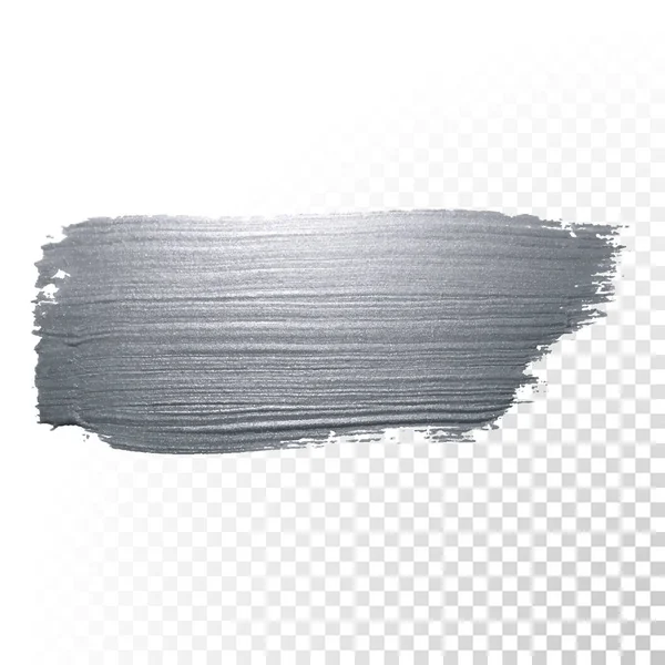 Silver glitter paint brush stroke or abstract dab smear with smudge texture on transparent background. Vector isolated glittering and sparkling silver paint paintbrush splash stain for luxury design — Stock Vector