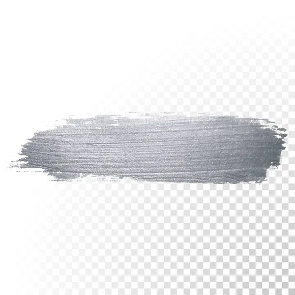 Silver glitter paint brush stroke eller abstrakt dab smeta med kladdfri konsistens på transparent bakgrund. Vector isolerade glittrande och glittrande silver färg pensel splash fläcken för lyx design — Stock vektor