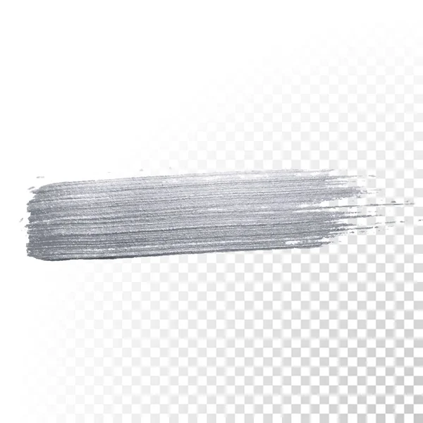 Pincel prateado pincelada ou esfregaço abstrato dab com prata brilho textura mancha sobre fundo transparente. Vetor Isolado brilho e tinta de prata espumante ou tinta pincel mancha respingo — Vetor de Stock