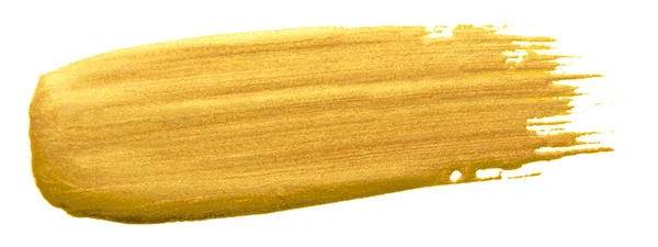 Goldfarben Pinselstrich. Acryl Goldschmierfleck auf weißem Hintergrund. abstrakt detailliert Gold glitzernd strukturierte nasse Farbe Strich für Weihnachten Urlaub Karte Design-Vorlage — Stockfoto