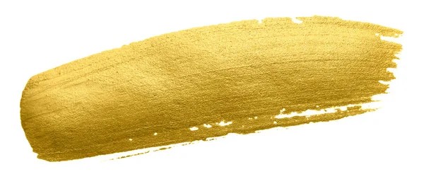 Arany festékkel ecsetvonás kenet. Akril arany színű folt a fehér háttér előtt. Absztrakt arany csillogó textúrájú fényes illusztráció, mint design elem, meghívó, esküvői vagy bithday mintanyomtatvány — Stock Fotó