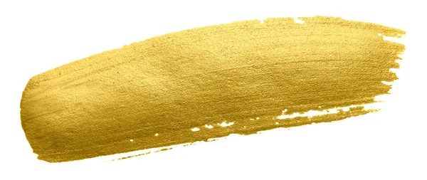 Pinselstrich mit Goldfarbe. Acryl goldene Farbe Fleck auf weißem Hintergrund. abstraktes Gold glitzernde strukturierte Hochglanz-Illustration als Gestaltungselement für Einladungs-, Hochzeits- oder Geburtstagskartenvorlage — Stockfoto