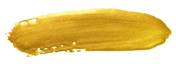Goldfarben Pinselstrich. Acryl Goldschmierfleck auf weißem Hintergrund. abstrakt detailliert Gold glitzernd strukturierte nasse Farbe Strich für Weihnachten Urlaub Karte Design-Vorlage — Stockfoto