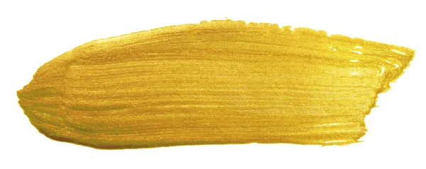 Χρυσό χρώμα χρώμα βούρτσα πανό. Ακρυλικό χρυσό Παπανικολάου εγκεφαλικό επεισόδιο λεκές σε λευκό φόντο. Λάμψει αφηρημένη λεπτομερείς χρυσό ακτινοβολώντας ελαστικοποιημένων υγρό χρώμα περιγράμματος για πρότυπο σχεδίασης κάρτα πρόσκληση κόμμα — Φωτογραφία Αρχείου
