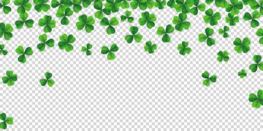 Patrick Day 'in geçmişi dört yapraklı yonca desenli. İrlanda bira festivali Aziz Patrick Günü için çiçek yapraklı yeşil arka plan. Vektör yeşil çim yoncası desen arka planı