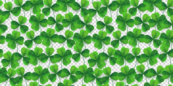 Vektör dört yapraklı yonca Dikişsiz desen arka plan. Şanslı çiçeğe yapraklı yeşil arka plan İrlandalı Bira Festivali St Patrick's day için. 3D gerçekçi vektör yeşil çim izole yonca desen arka plan — Stok Vektör
