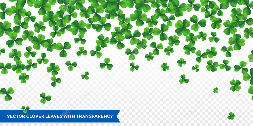 Patrick day background with vector four-leaf clover pattern background. Lucky fower-leafed green background for Irish beer festival St Patrick's day. Vector green grass clover pattern background