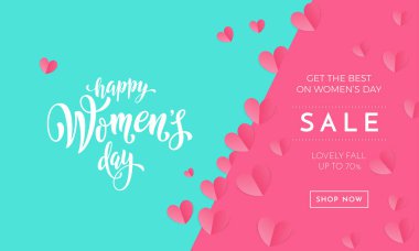 Anneler Günü bayram mağazası mevsimlik indirimli satış afişi ya da afişi. Vector International Women 's Day 8 Mart' ta yeşil ve pembe arka planda pembe kalp şablonu tasarladı