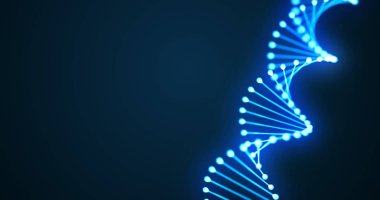 DNA sarmalı sarmal 3d döngü, siyah zemin üzerinde mavi ışığın gen molekülü veya kromozom hücresi. DNA molekül sarmalı, moleküler bilim ve insan genetik tıp teknolojisi için genom hücresi.