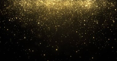 Gold glitter confetti particles falling, golden sparkling light shine background for Christmas holiday. Abstract magic golden glowing shimmer confetti with firework glittering sparks clipart